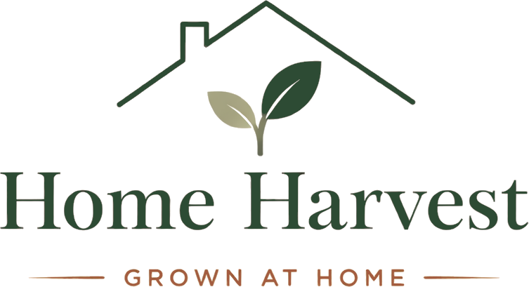 Home Harvest logo with house outline and leaf symbol representing homegrown food gardens